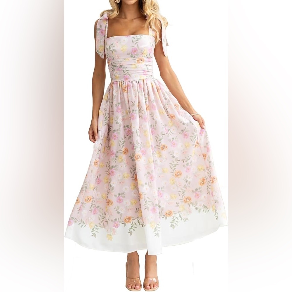 Dua Tied Shoulder Maxi Dress Floral Peach - Picture 5 of 8